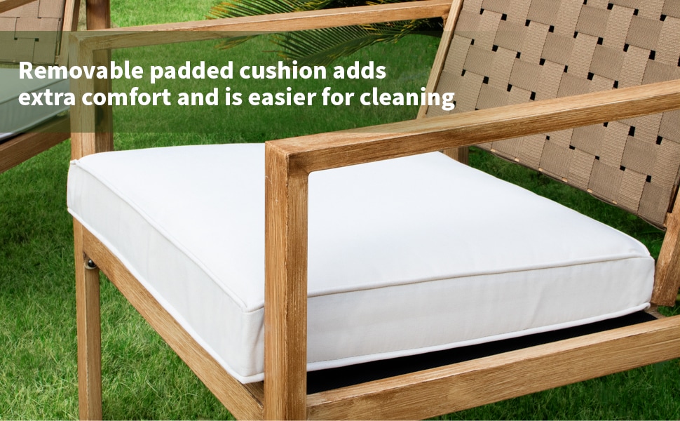 Set Of 2 Patio Chairs, Hand-Made Drawstring Outdoor Dining Chairs Waterproof With Cushion, Metal Chairs For Patio, Deck, Garden, Yard - Wood Grain_voghion.com